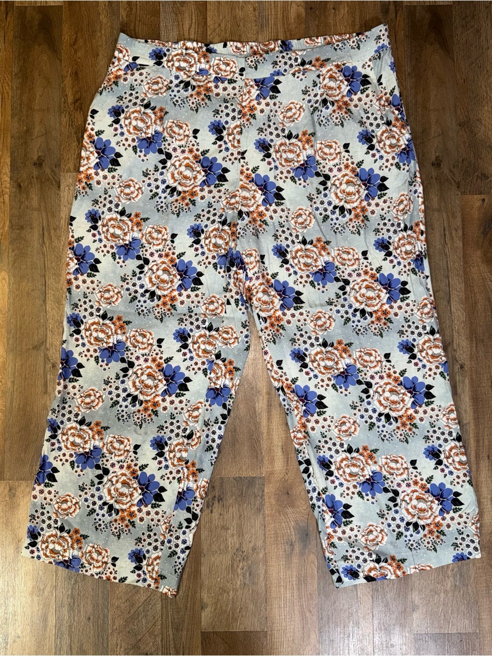 Soft Surroundings Floral Wide Leg Pants Blue & Brown Flowers size 3X new